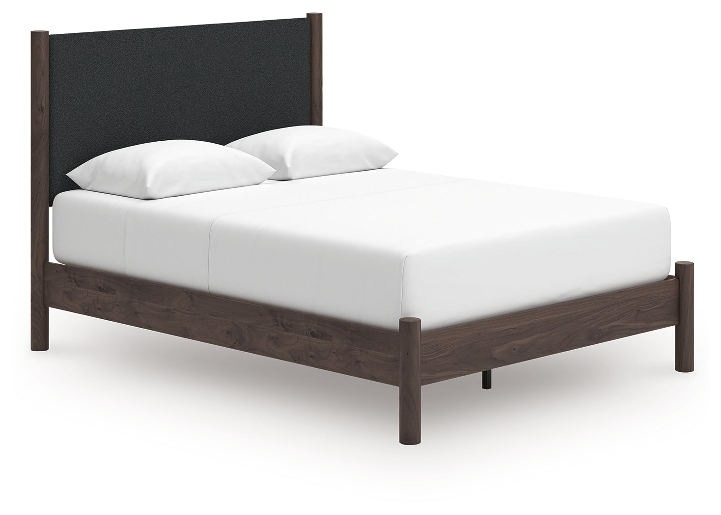 Pamytta Brown/Black Queen Upholstered Platform Bed, Dresser and Mirror