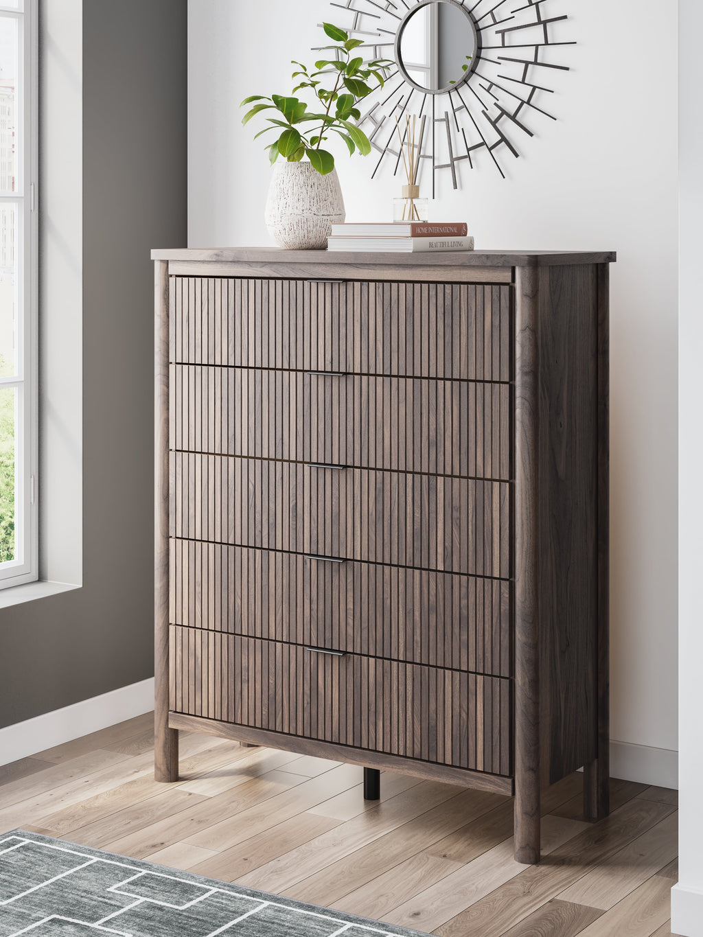 Pamytta Brown Five Drawer Wide Chest