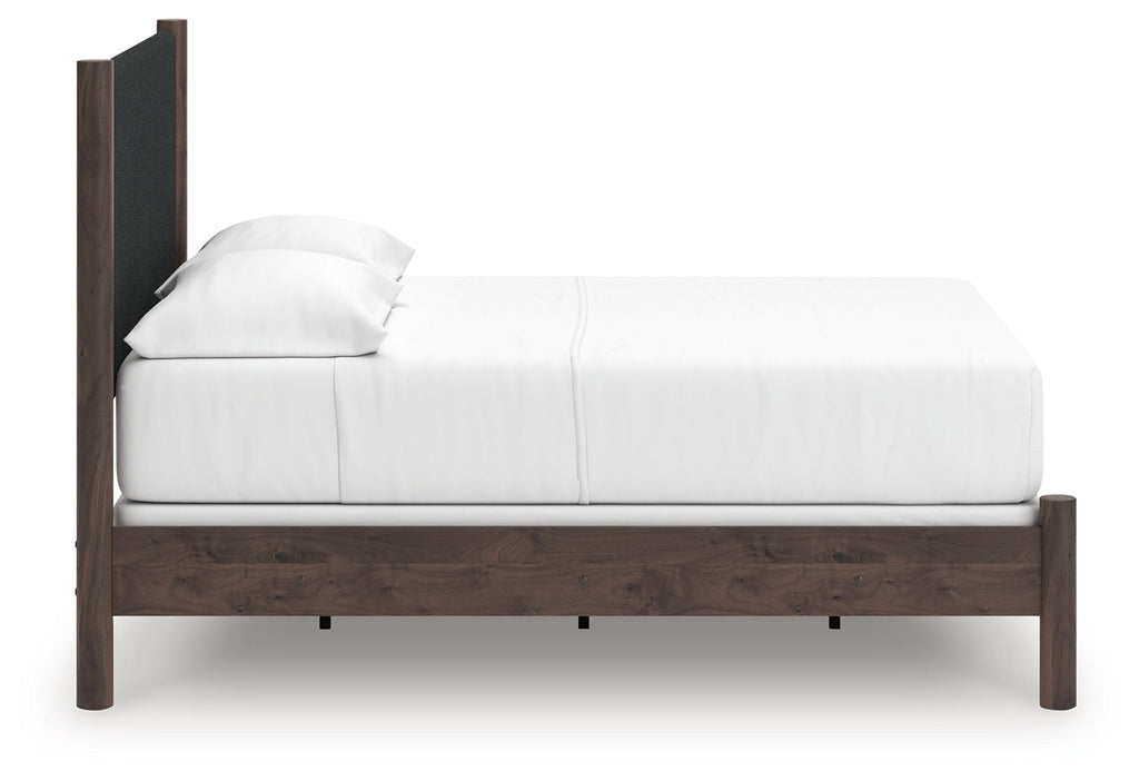 Pamytta Brown Full Upholstered Panel Bed, Dresser and Mirror