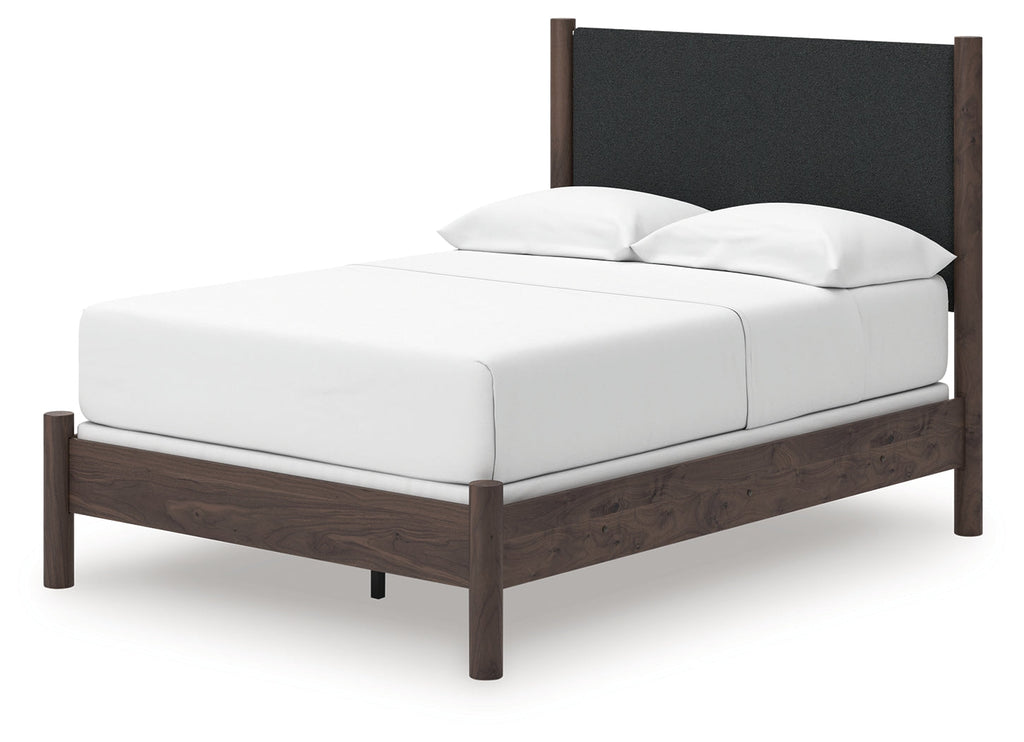 Pamytta Brown Full Upholstered Panel Bed, Dresser and Mirror