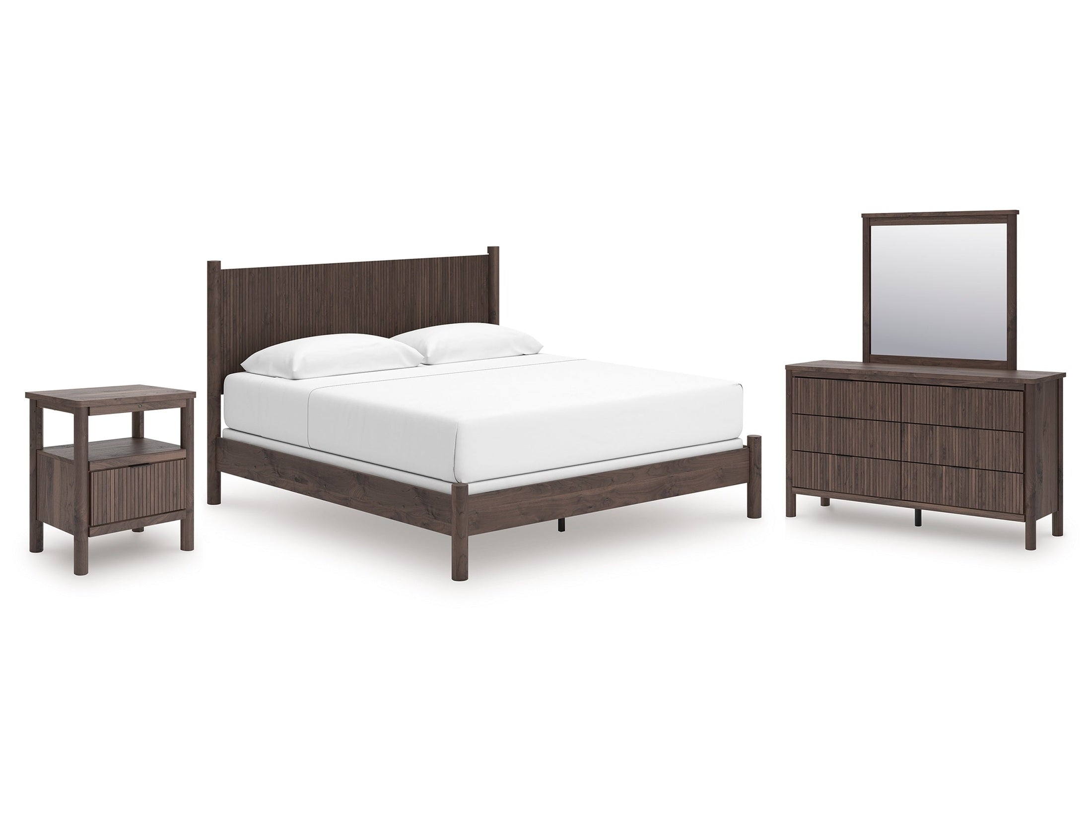 Pamytta King Panel Bed, Dresser, Mirror and Nightstand, Brown
