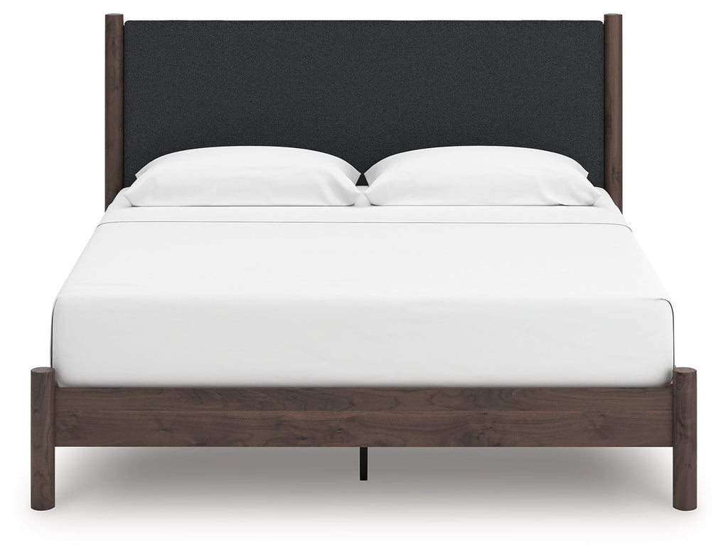 Pamytta Brown King Upholstered Panel Platform Bed