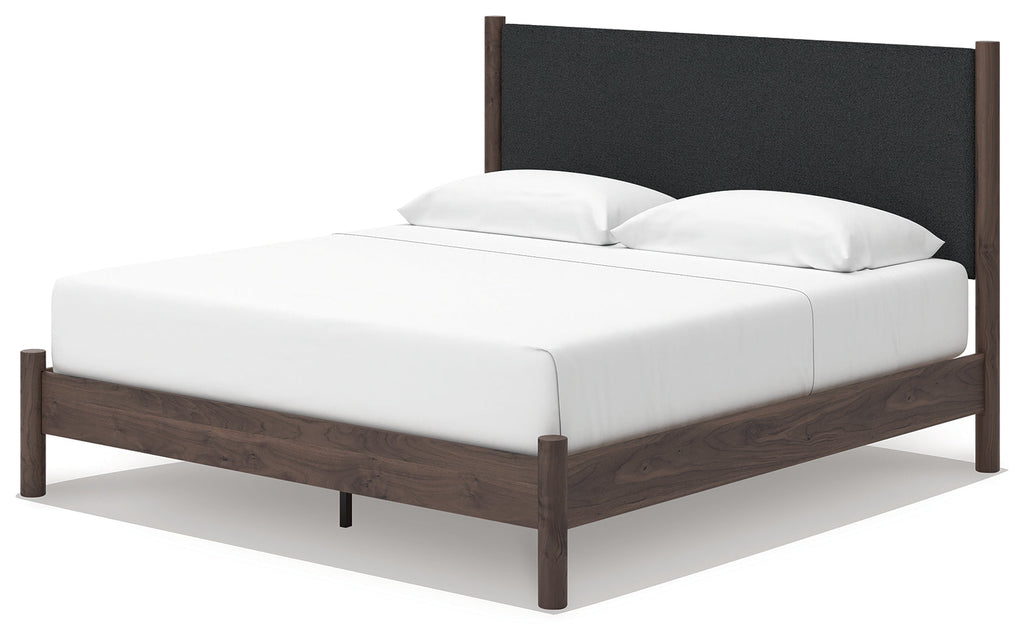 Pamytta Brown King Upholstered Panel Platform Bed