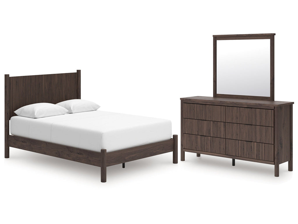 Pamytta Brown Queen Panel Platform Bed, Dresser and Mirror