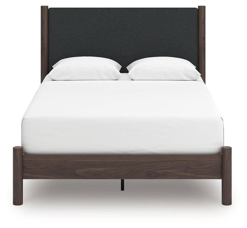 Pamytta Brown Queen Upholstered Panel Platform Bed