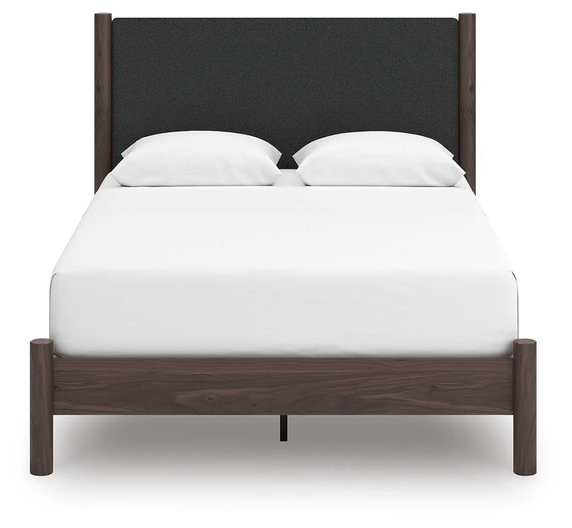 Pamytta Brown Queen Upholstered Panel Platform Bed