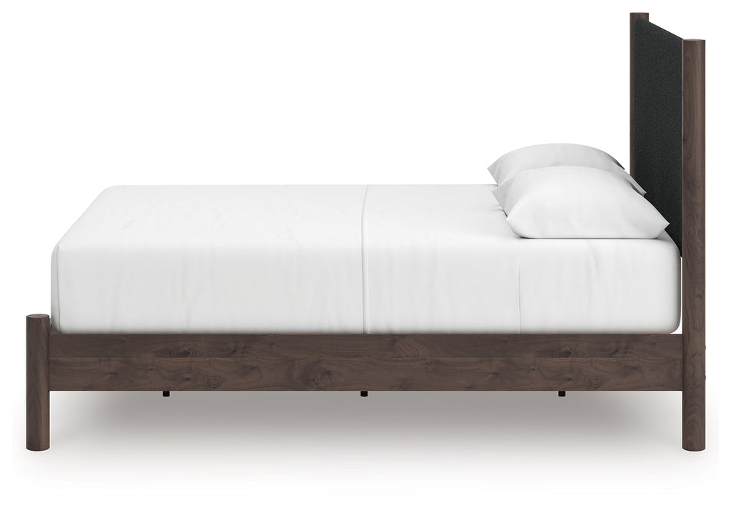 Pamytta Brown Queen Upholstered Panel Platform Bed