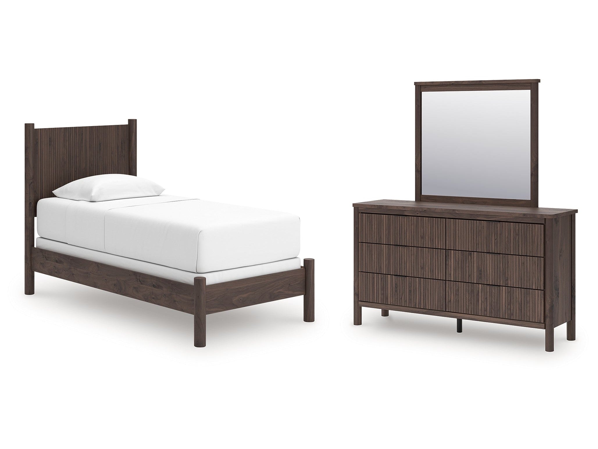 Pamytta Brown Twin Panel Bed, Dresser and Mirror