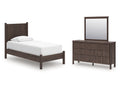 Pamytta Brown Twin Panel Platform Bed, Dresser and Mirror