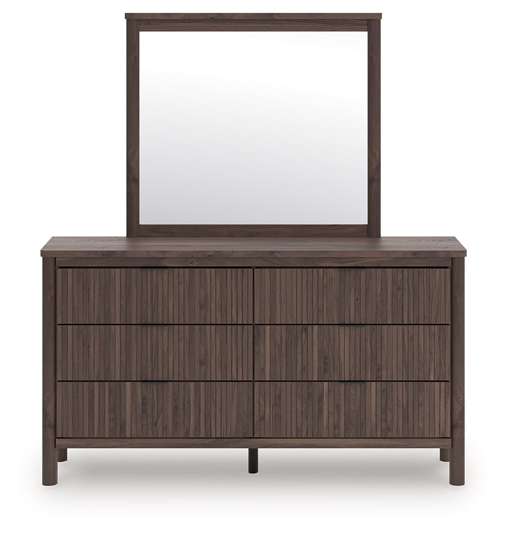 Pamytta Brown Twin Panel Platform Bed, Dresser and Mirror