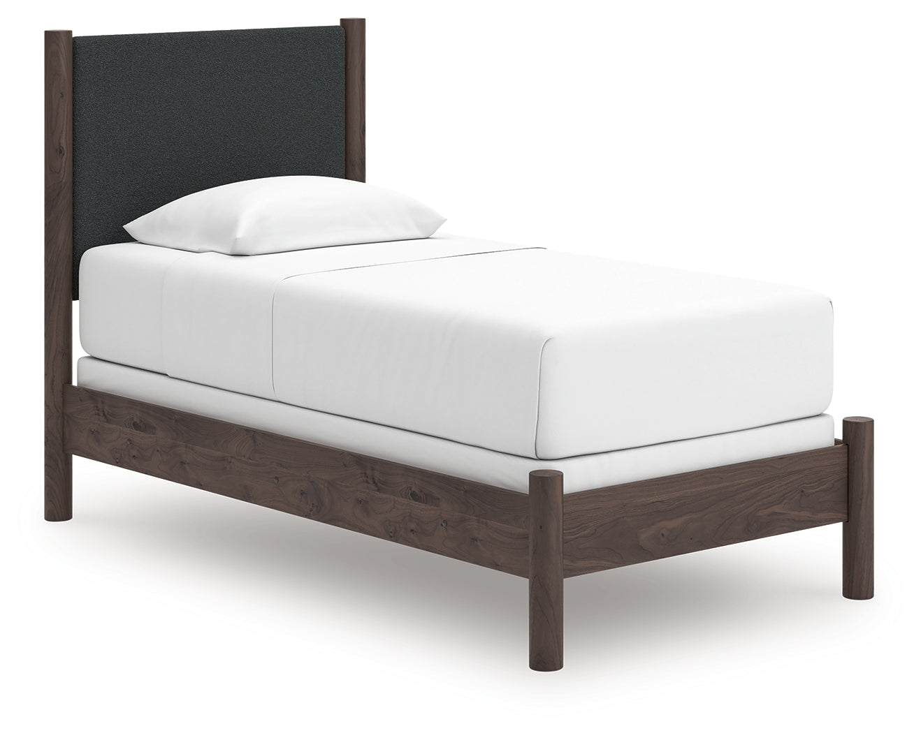 Pamytta Brown Twin Upholstered Panel Bed, Dresser and Mirror