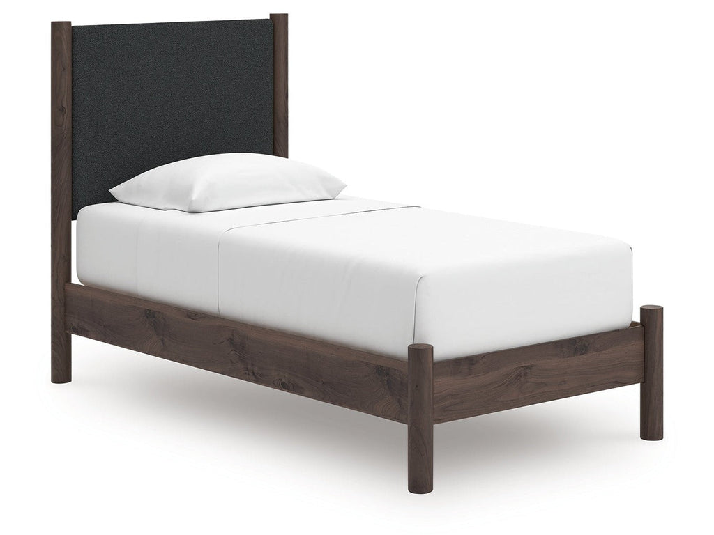 Pamytta Brown Twin Upholstered Panel Platform Bed