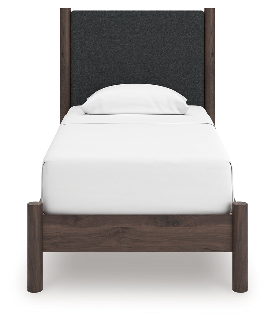 Pamytta Brown Twin Upholstered Panel Platform Bed
