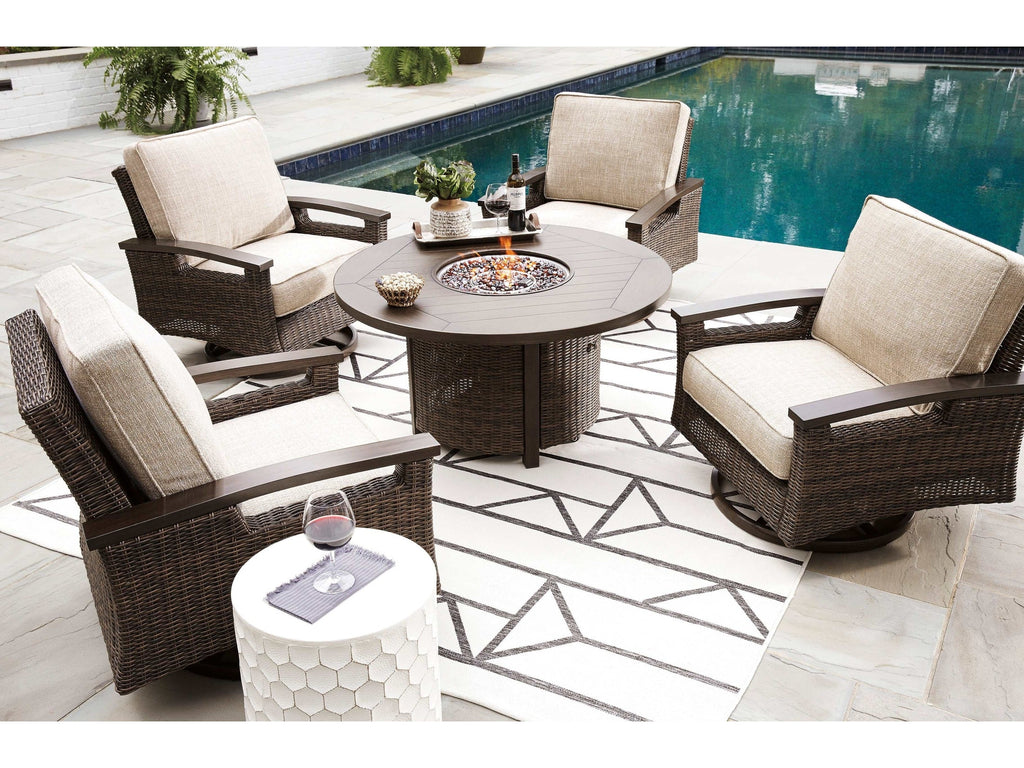 Paradise Trail Medium Brown Outdoor Fire Pit Table & Chair Set / 5pc