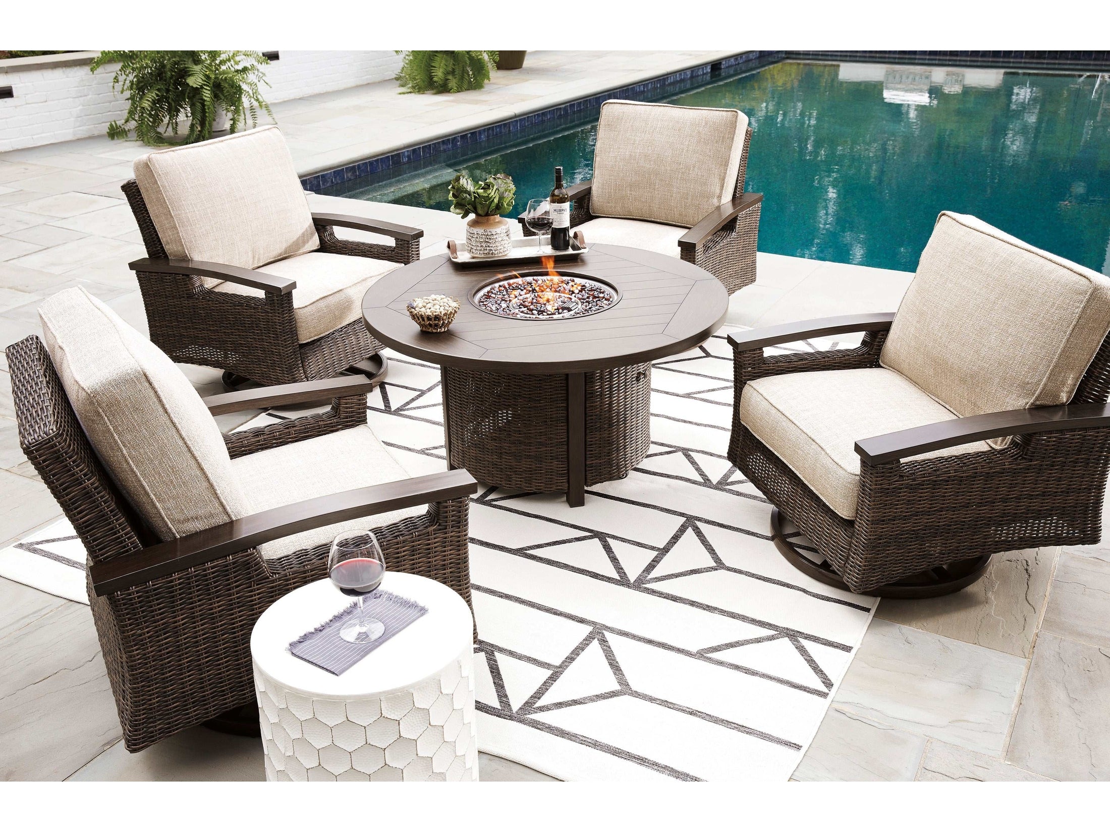 Paradise Trail Medium Brown Outdoor Fire Pit Table & Chair Set / 5pc