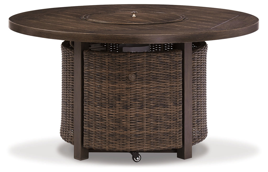 Paradise Trail Medium Outdoor Loveseat & Fire Pit Table & 2 Lounge Chairs, Brown