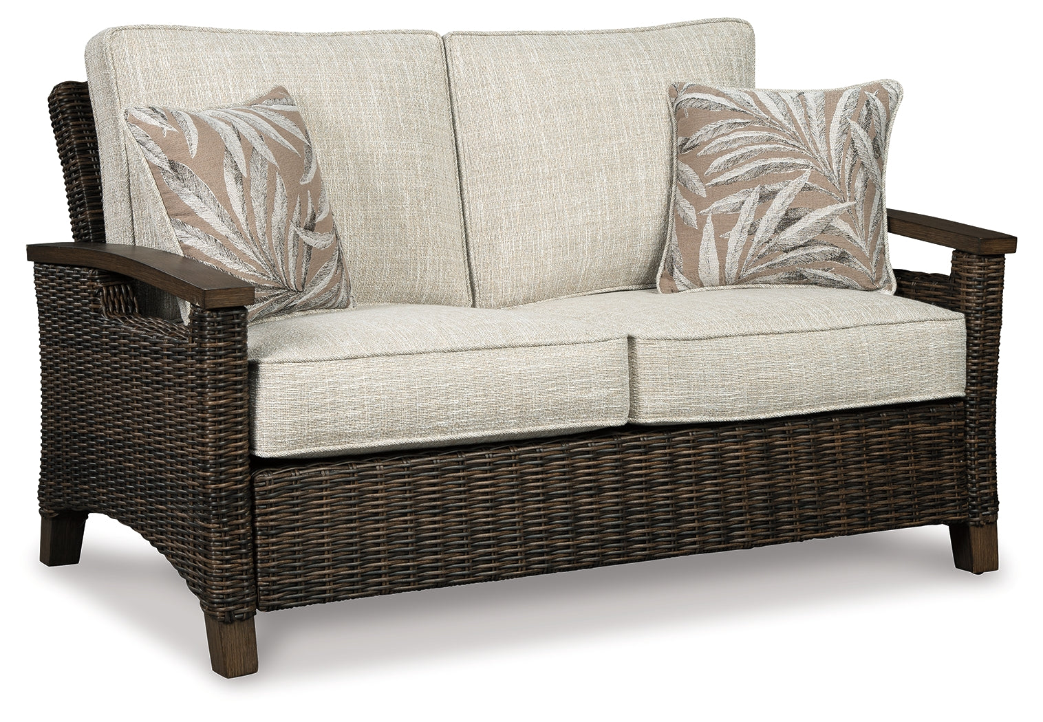 Paradise Trail Medium Outdoor Loveseat & Fire Pit Table & 2 Lounge Chairs, Brown