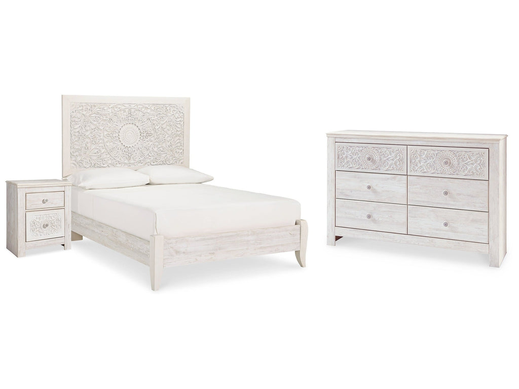 Paxberry Whitewash Full Panel Bedroom Set with Dresser and Nightstand