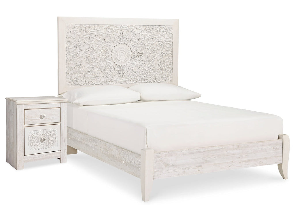 Paxberry Whitewash Full Panel Bedroom Set with Nightstand
