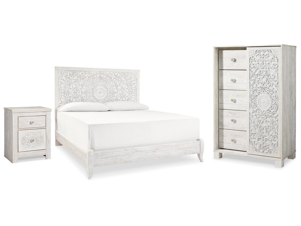 Paxberry Whitewash King Panel Bed & Chest & Nightstand