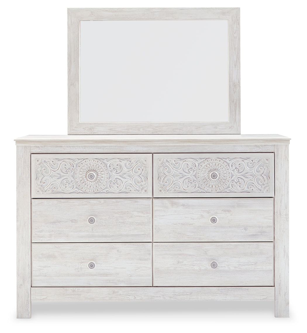Paxberry Whitewash King Panel Bed & Dresser & Mirror & Nightstand