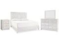 Paxberry Whitewash King Panel Bed & Dresser & Mirror & Nightstand