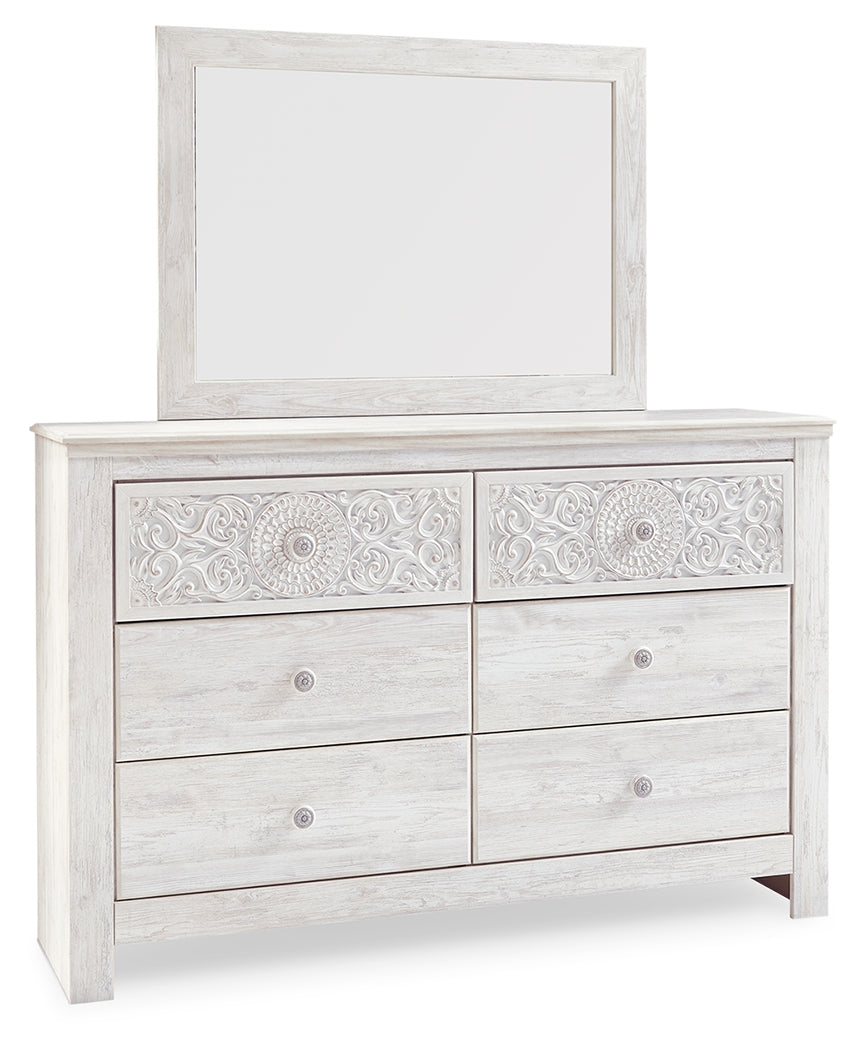Paxberry Whitewash King Panel Bed & Dresser & Mirror & Nightstand