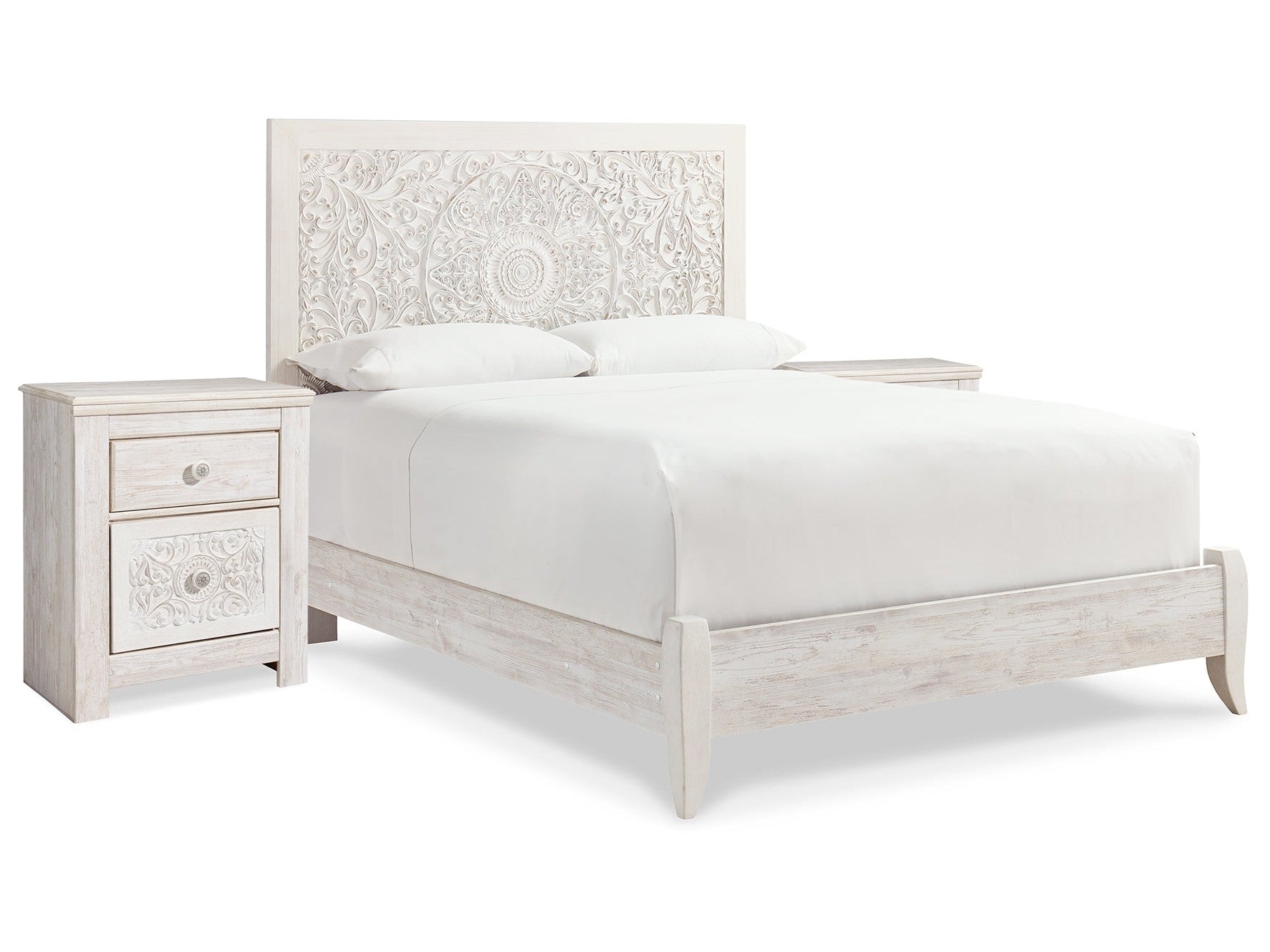 Paxberry Whitewash Queen Panel Bedroom Set with 2 Nightstands