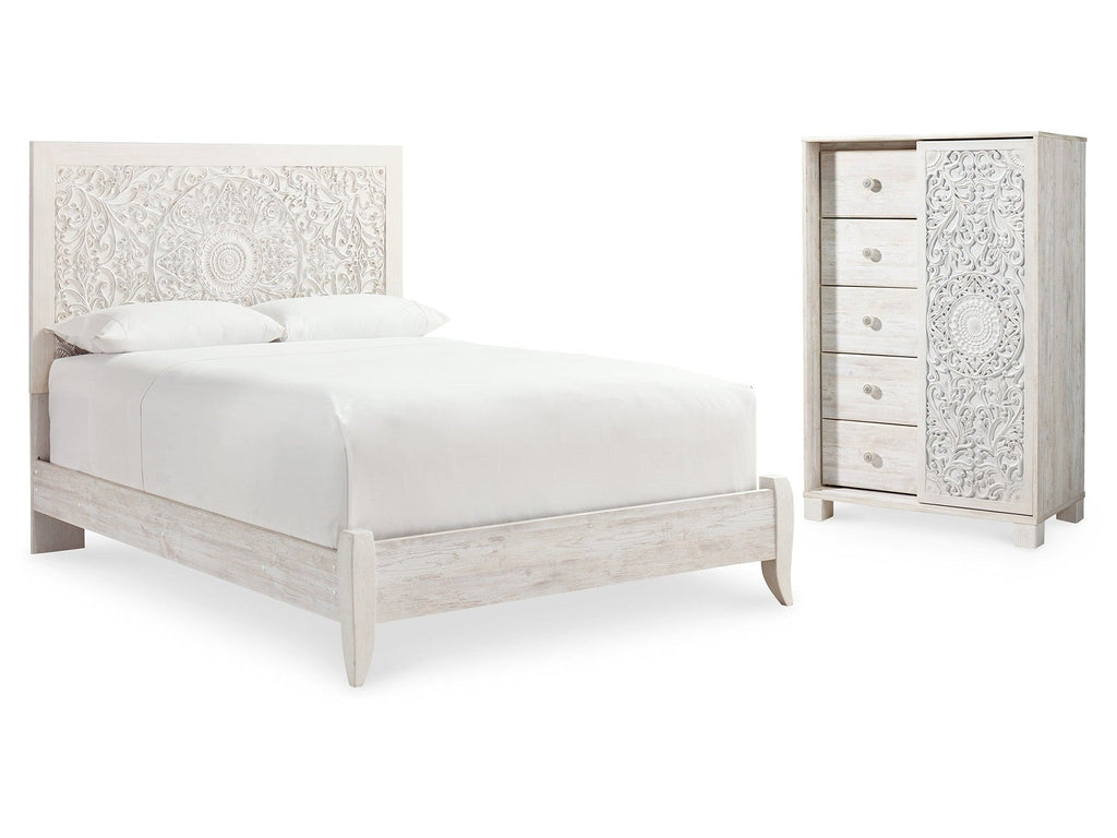 Paxberry Whitewash Queen Panel Bedroom Set with Chest