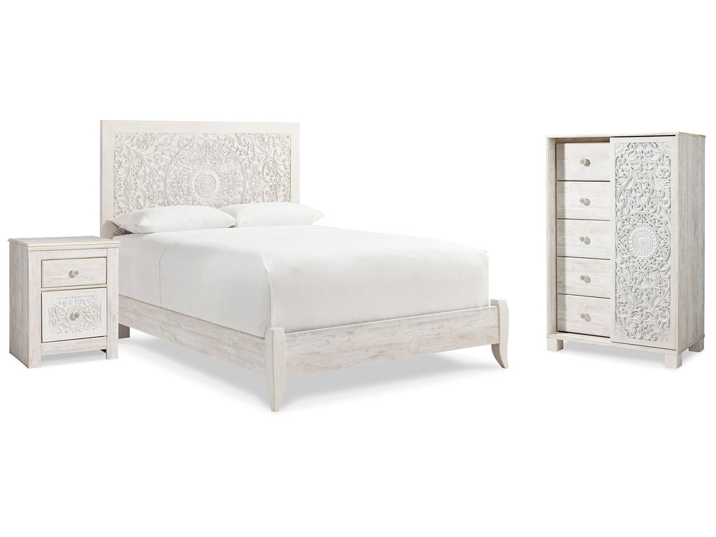Paxberry Whitewash Queen Panel Bedroom Set with Chest and Nightstand