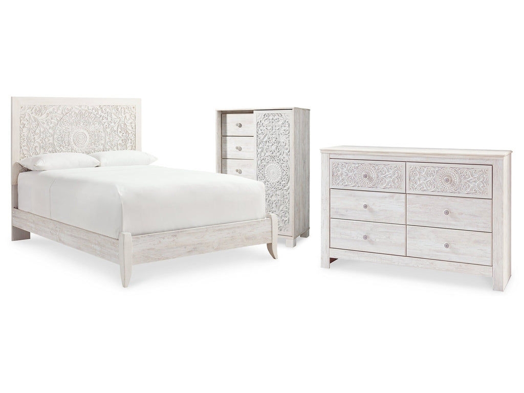 Paxberry Whitewash Queen Panel Bedroom Set with Dresser and Chest
