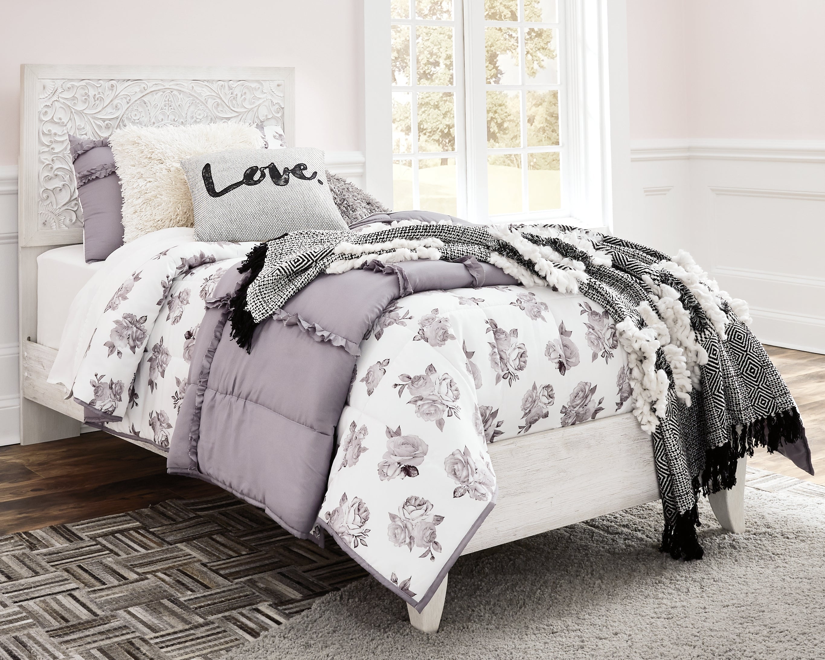 Paxberry Whitewash Twin Panel Bed