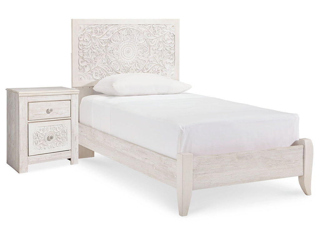 Paxberry Whitewash Twin Panel Bedroom Set with Nightstand