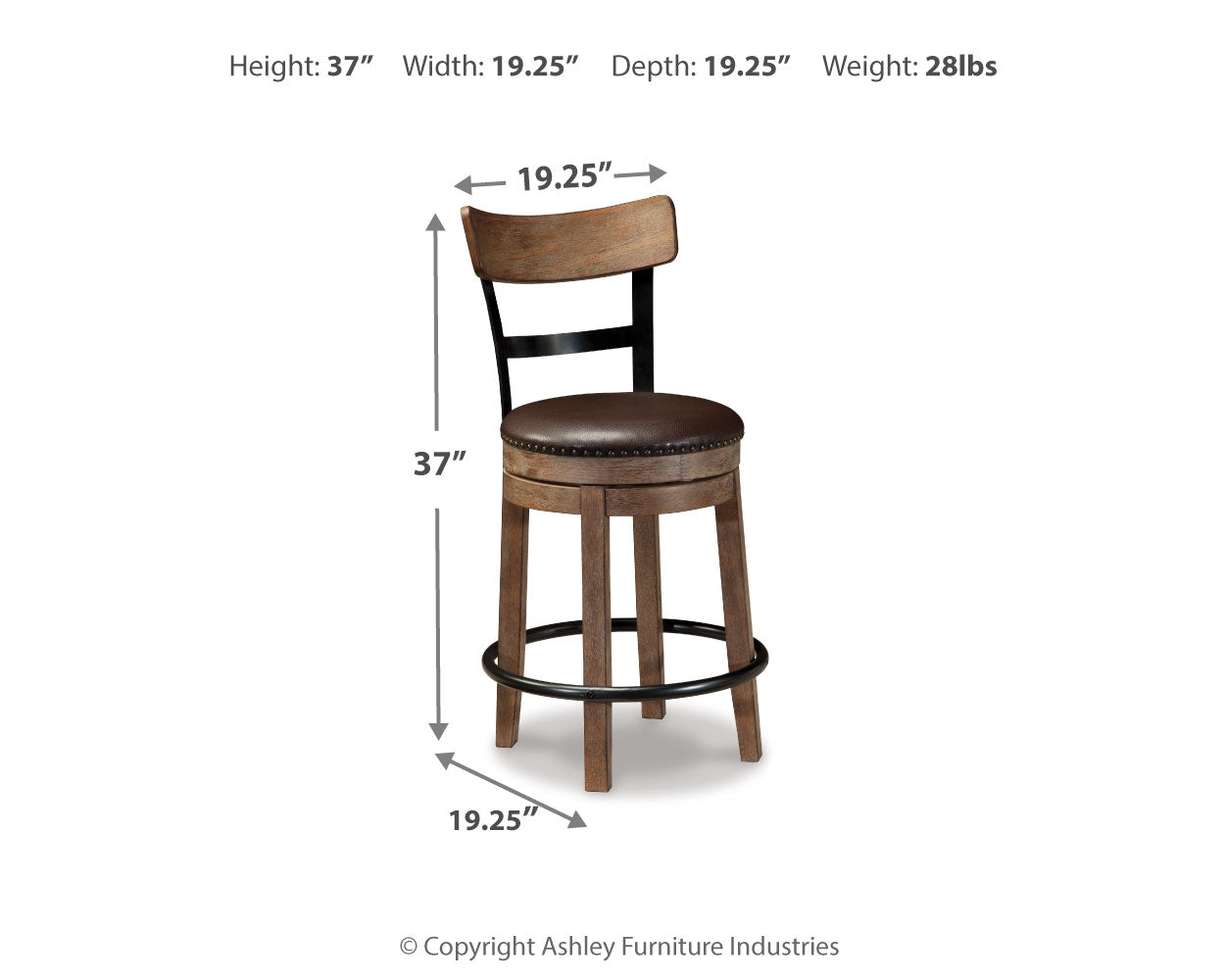 Pinnadel Grayish Brown Counter Height Bar Stool (Set of 2)