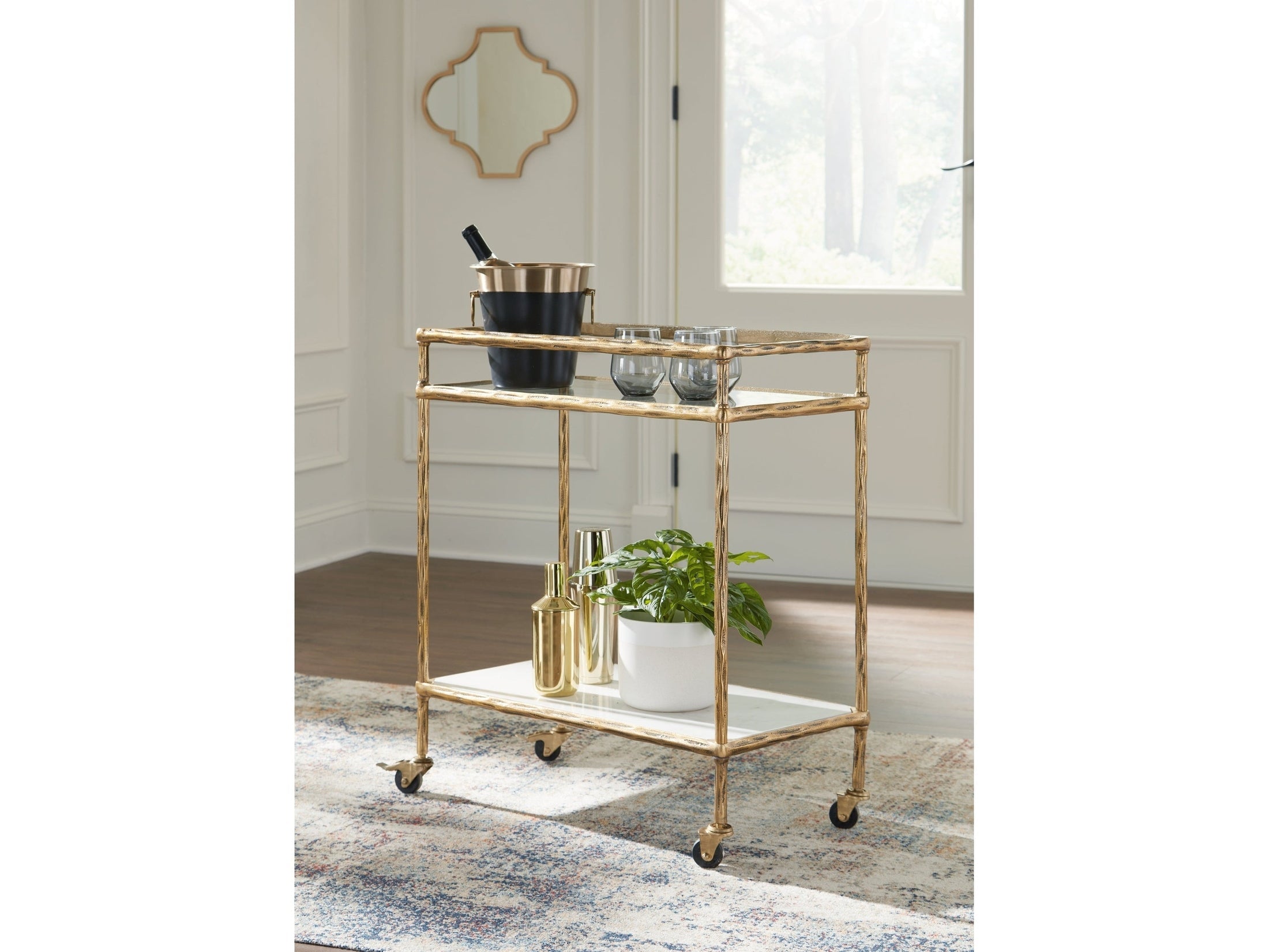 Plattfield Antique Gold Finish Bar Cart