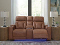 Point Clear Caramel Dual Power Reclining Loveseat with Console