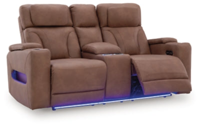 Point Clear Caramel Dual Power Reclining Loveseat with Console