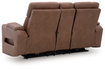 Point Clear Caramel Dual Power Reclining Loveseat with Console