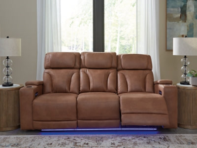 Point Clear Caramel Dual Power Reclining Sofa