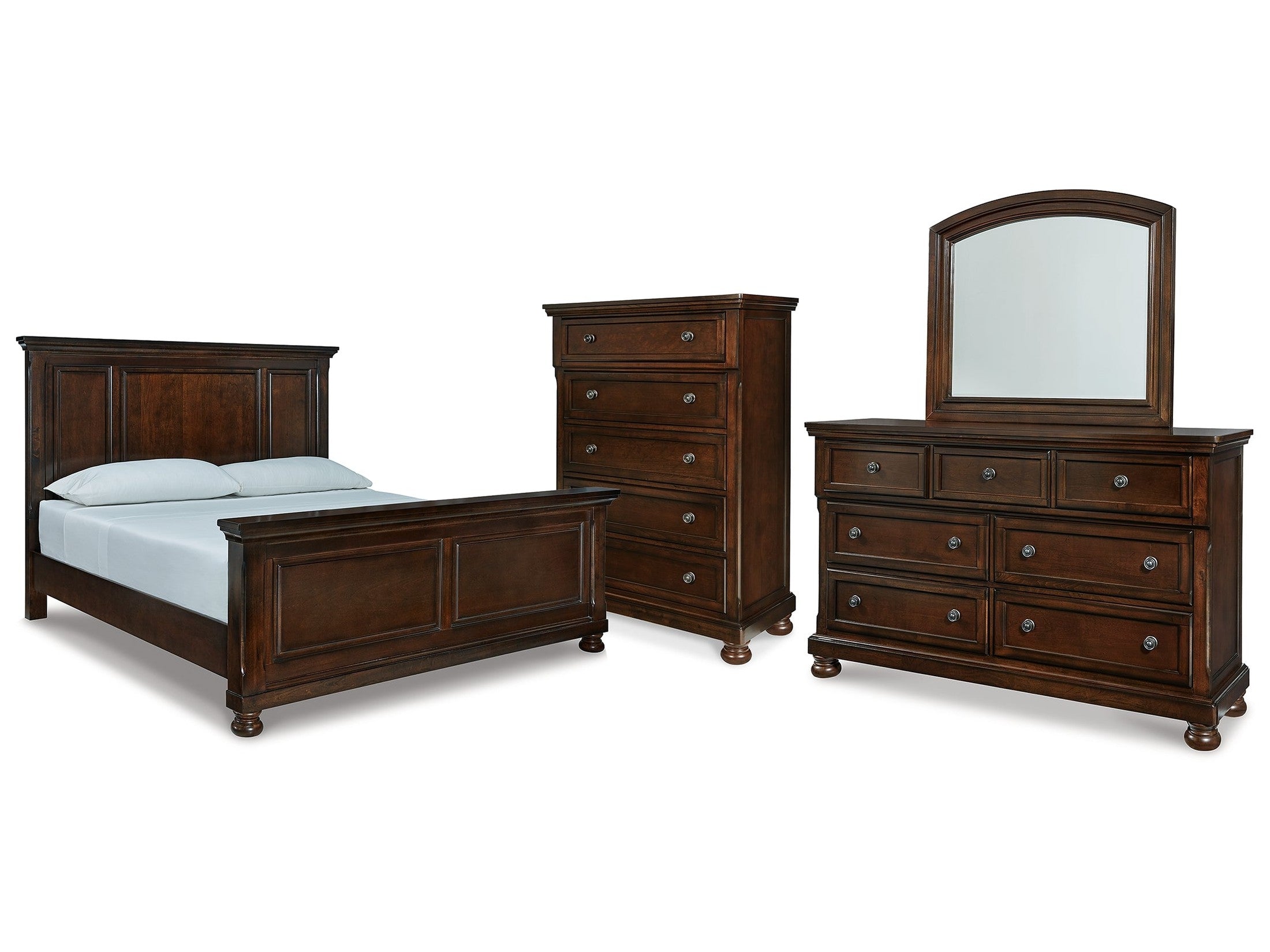 Porter Rustic California King Panel Bed & Dresser & Mirror & Chest, Brown