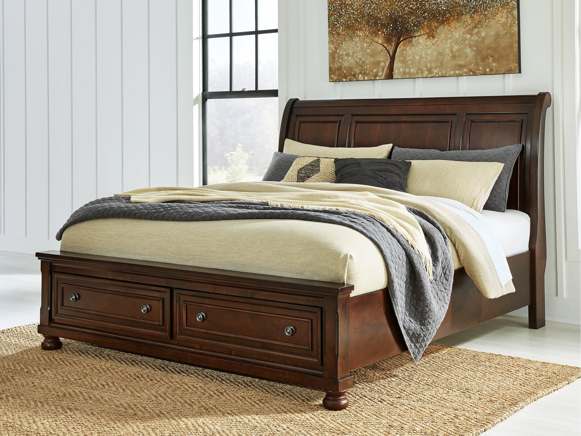 Porter Rustic Brown California King Sleigh Storage Bed