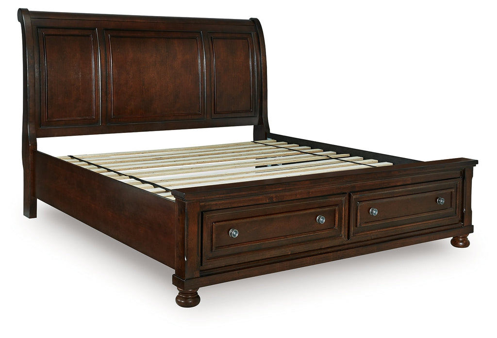 Porter Rustic Brown California King Sleigh Storage Bed