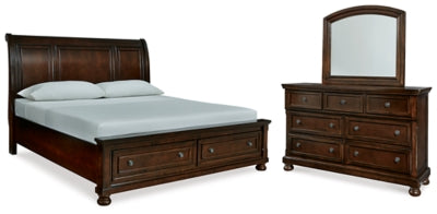 Porter Rustic King Sleigh Storage Bedroom Set, Brown