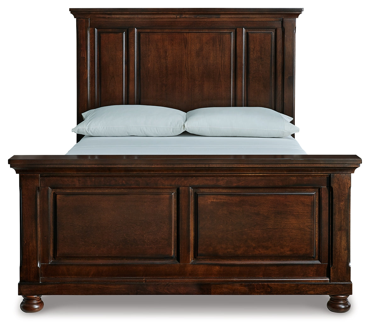 Porter Rustic Queen Panel Bed, Dresser, Mirror and 2 Nightstands, Brown