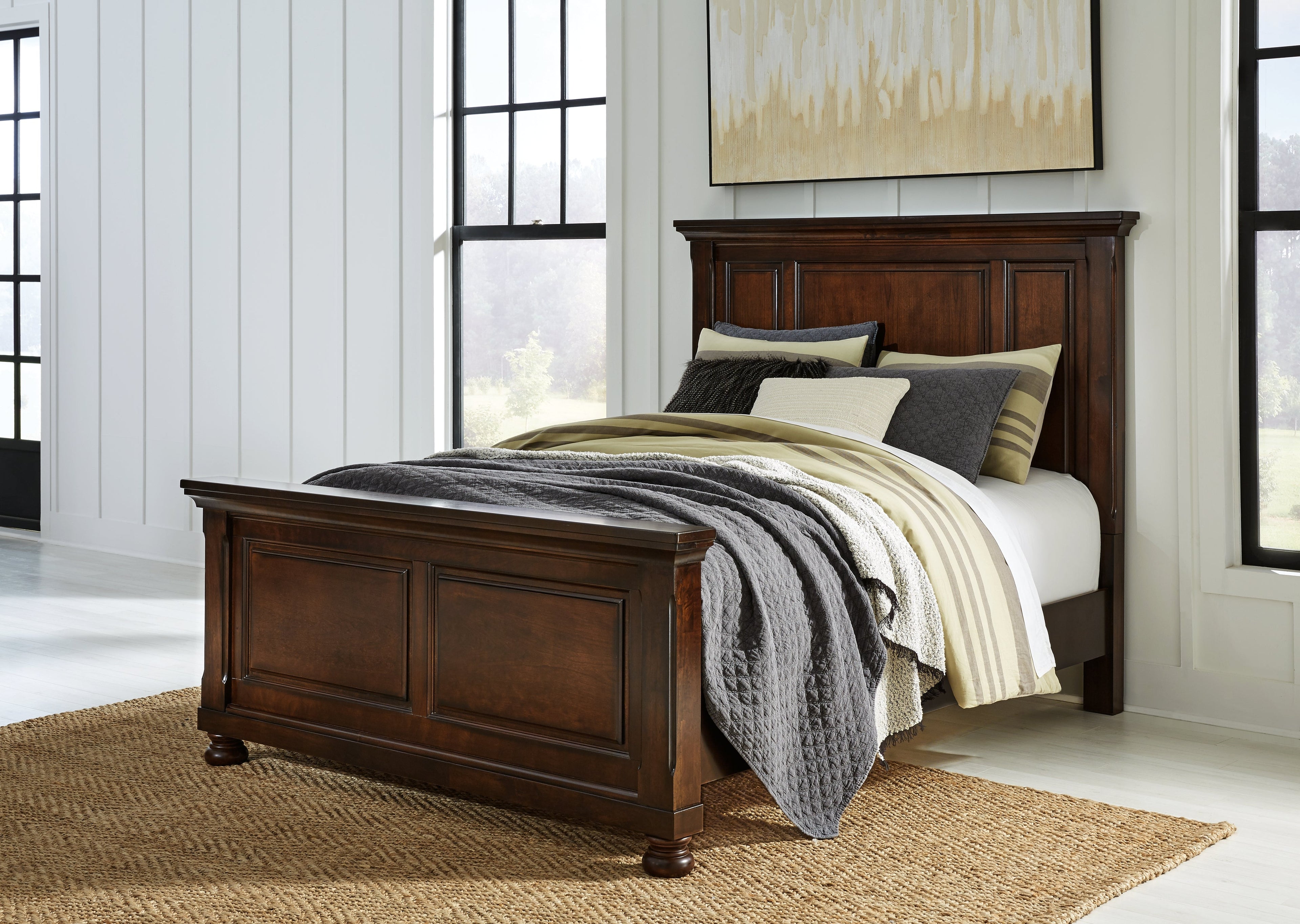 Porter Rustic Queen Panel Bed, Dresser, Mirror and 2 Nightstands, Brown