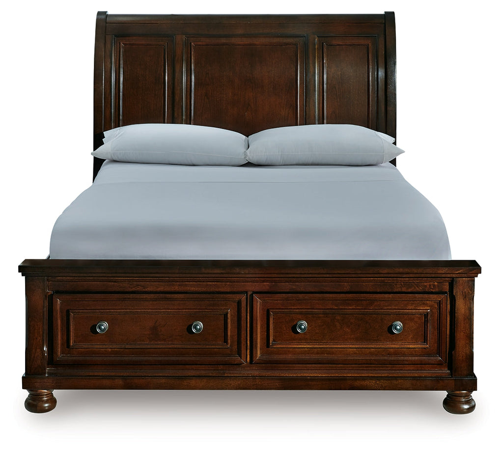 Porter Rustic Brown Queen Sleigh Storage Bed, Dresser and Mirror