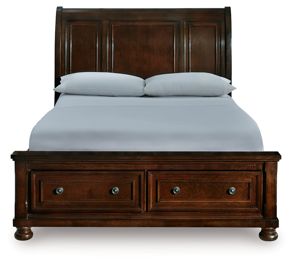 Porter Rustic Brown Queen Sleigh Storage Bed, Dresser and Mirror