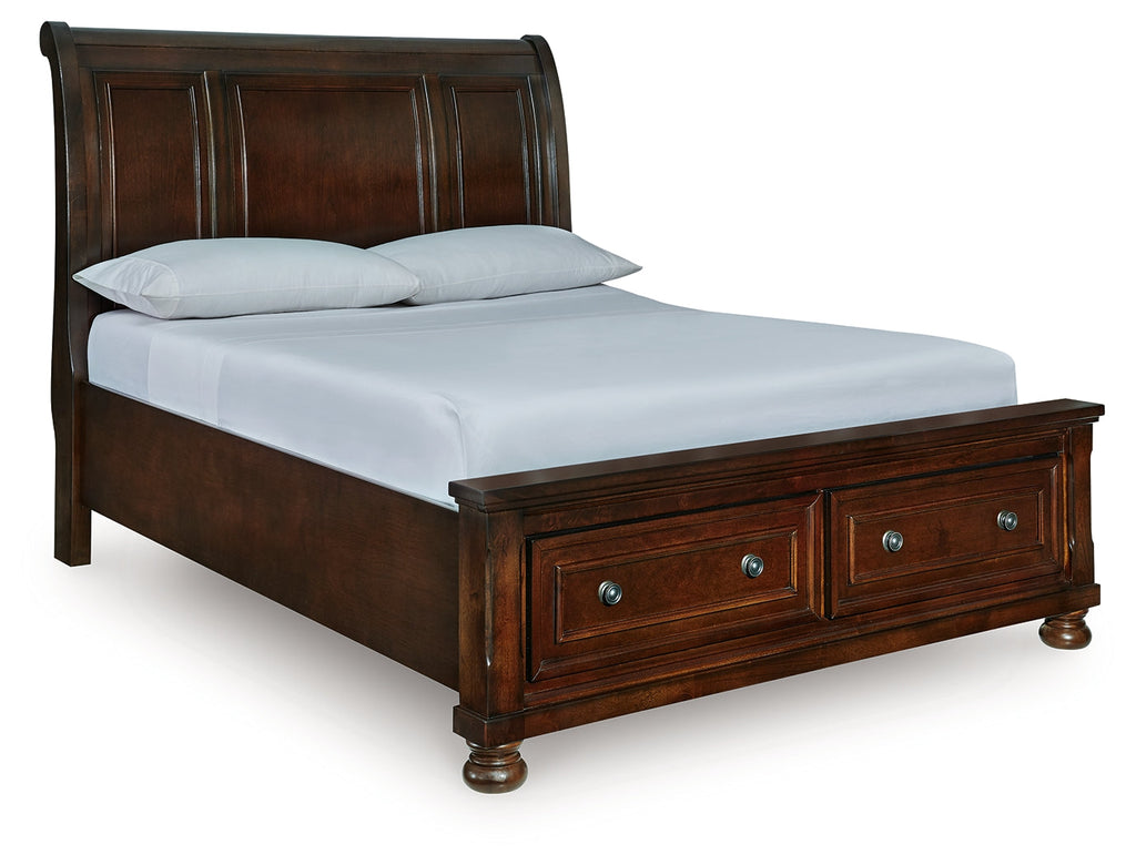 Porter Rustic Brown Queen Sleigh Storage Bed, Dresser and Mirror