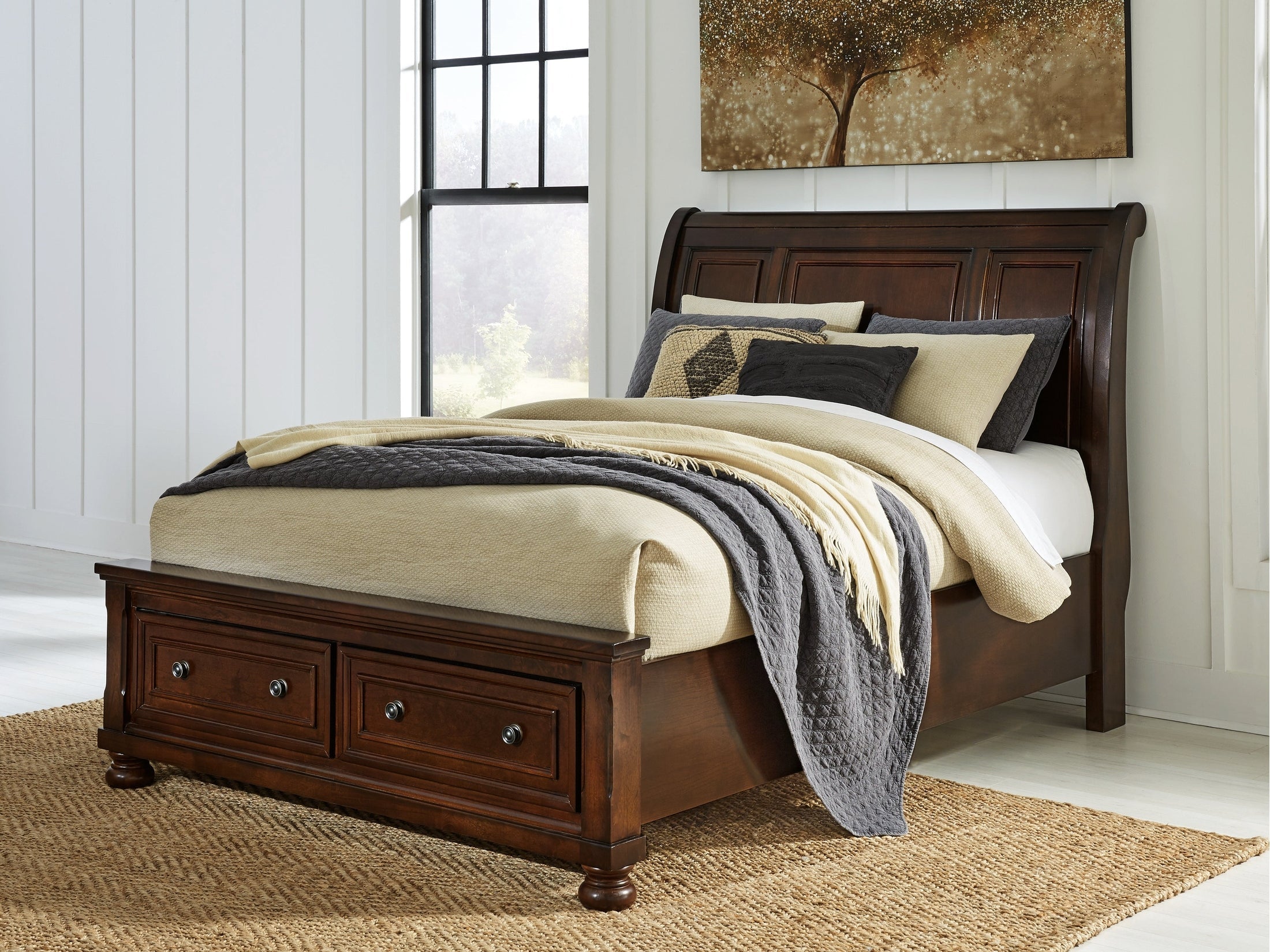 Porter Rustic Brown Queen Sleigh Storage Bed