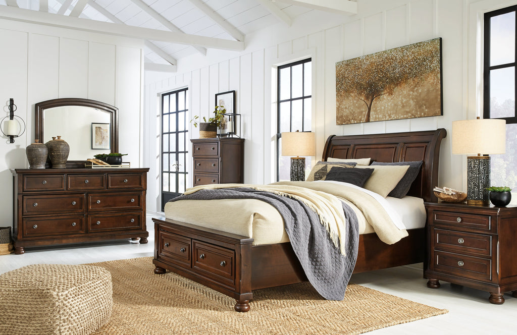 Porter Rustic Queen Sleigh Storage Bedroom Set, Brown